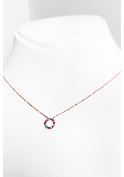 Renkli Taşlı Minik Halka Gümüş Kolye Rose Gold
