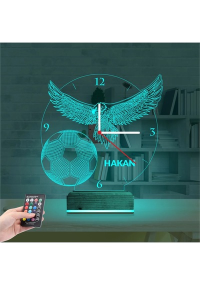 Luvivia Kara Kartal Futbol Topu Taraftar Kişiye Özel Saatli 3d Lamba - Masa Gece Lambası Şeffaf