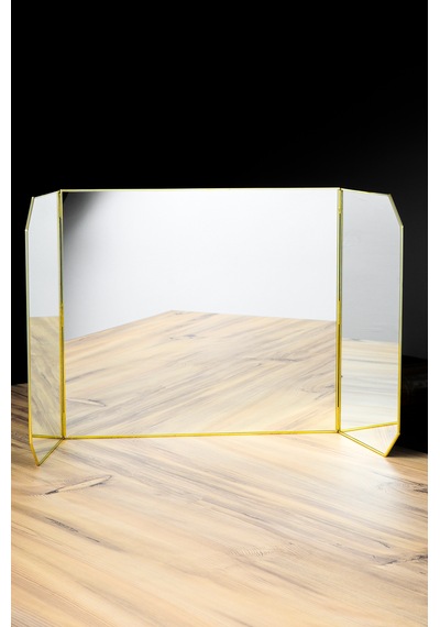 Makyaj Aynası Masaüstü Büyük Pirinç Gold 100x45cm Gold