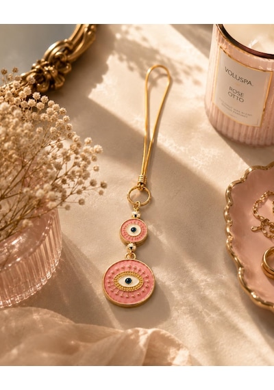 Özel Seri Pembe Nazar Boncuklu Araba Dikiz Aynası Süsü Luxury Gold Detaylı Premium Araç İçi Aksesuar Kad