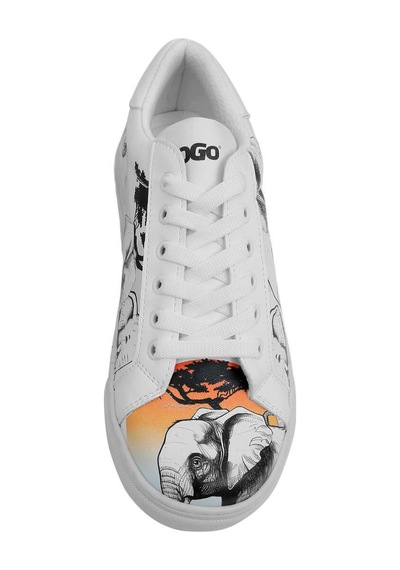 Kadın Vegan Deri Beyaz Sneakers - Sunset Animals Tasarım Çok Renkli