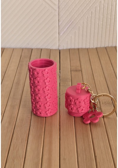 Çiçekli Model Ruj Ve Balım Kutusu Anahtarlık Çanta Charm Pembe