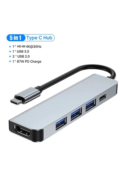 5in1 Type-c To Usb Hub 5 Port Çoklayıcı Usb 3.0/hdmı/type-c