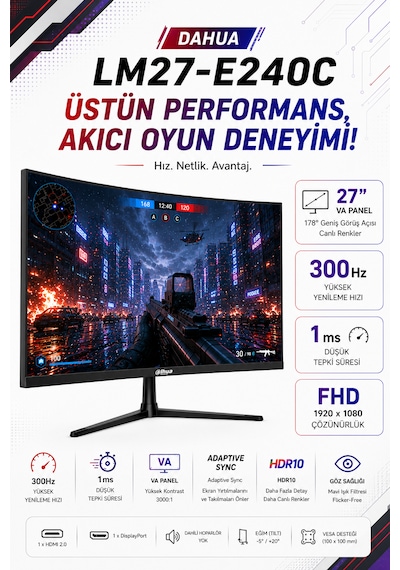Dhı-lm27-e240c Va Panel Curved Kavisli 27 İnç 240 Hz 1920 H 1080 V Çözünürlük 1 Ms Gaming Monitör