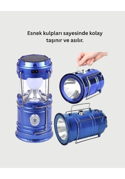 Katlanabilir Usb Çıkışlı Kamp Feneri Şarj Edilebilir Dayanıklı Ve Çok Fonksiyonlu Mavi