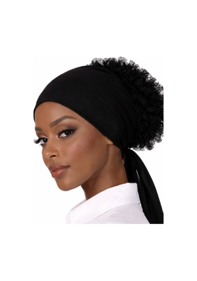 Hijabchi Siyah Dikişsiz Bone Düz Ve Dantelli Hacimli Model Kaymaz Şal Altı Bone Siyah Dantelli