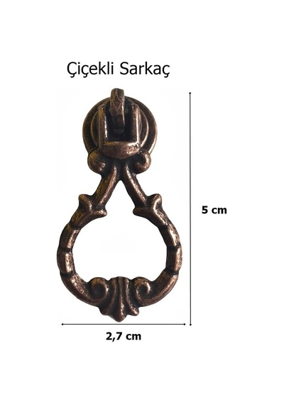 Çiçekli Sarkaç Tek Vidalı Eskitme Antik Bakır Düğme Mobilya Kulp