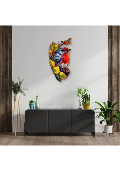 Sonbahar Yapraklarında Kızılgerdan - Metal Tablo - Dec0275 51 X 95 Cm Çok Renkli