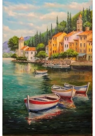 Sahilde Tekneler Temalı Renkli Boyama Hobi Seti, 40x50 Cm