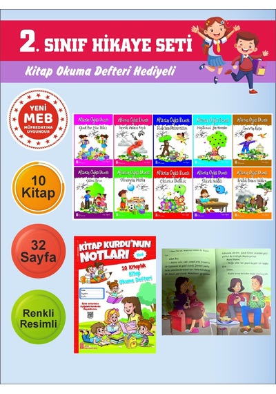 2.sınıflar İçin Okumayı Sevdiren 10 Lu Hikaye Seti Kitap Okuma Defteri Hediyeli
