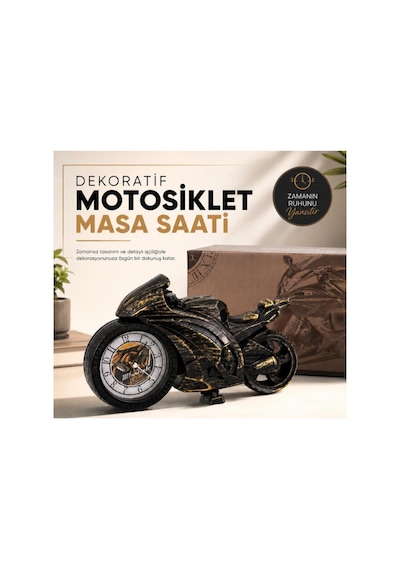 Masasaati Estetik Ofis Motosiklet Tasarımlı Masa Saati Retro Obje Ev Hediyesi Vitrin Süsü Çok Renkli