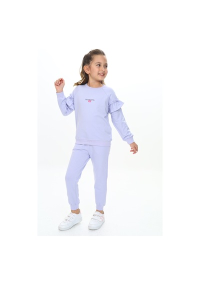 Toontoy Kids Toontoy Kız Çocuk 2'li Takım Baskılı Bisiklet Yaka Reglan Kol Fırfırlı Sweatshirt & Beli Paçası Lastikli Cepli Jogger Eşofman Altı - 2 İplik Açık Lila Toontoy Kids Toontoy Kız Çocuk 2'li Takım Baskılı Bisiklet Yaka Reglan Kol Fırfırlı Sweatshirt & Beli Paçası Lastikli Cepli Jogger Eşofman Altı - 2 İplik Açık Lila
