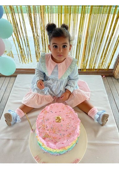 Fırfır Detaylı Çok Renkli Bebe Mavi Kız Çocuk Bebek Pamuk Tasarım Elbise 001