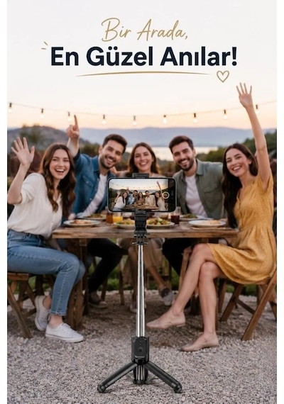 Mobil Stant Çekim Aleti Uzaktan Kumandalı Tripod Çok Amaçlı Entegre Selfie Çubuğu Q21 Siyah