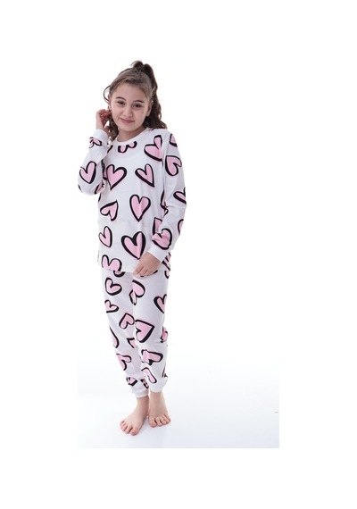 Kız Çocuk Kalpli Desenli Pamuklu Pijama Takımı Rahat Ve Tatlı Uyku Takımı Çok Renkli