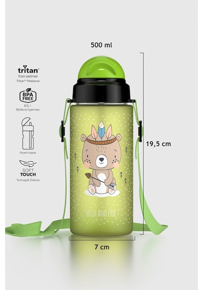 Renga Migo Soft Touch Desenli 500 Ml Askılı Pipetli Tritan Çocuk Matara 912142 Yeşil Yeşil