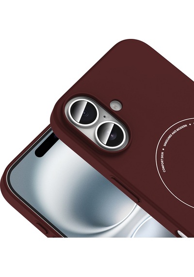 iPhone Uyumlu 16 Kılıf M-safe Şarj Özellikli Kamera Korumalı Ata Elio Sert Pc Kapak - Bordo