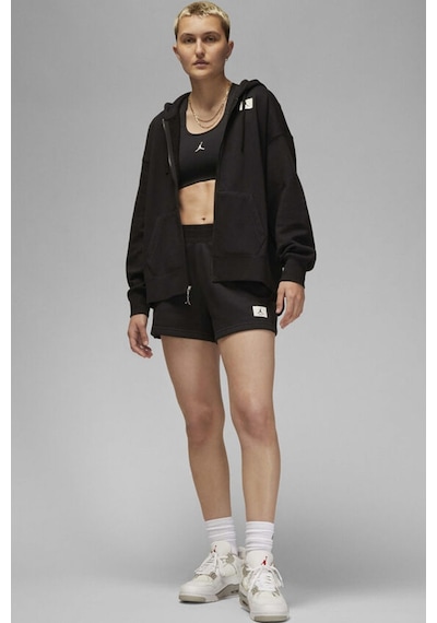 Nike Jordan Flight Full Zip Oversize Hoodie Kadın Oversize Kapüşonlu Sweatshirt Siyah Siyah