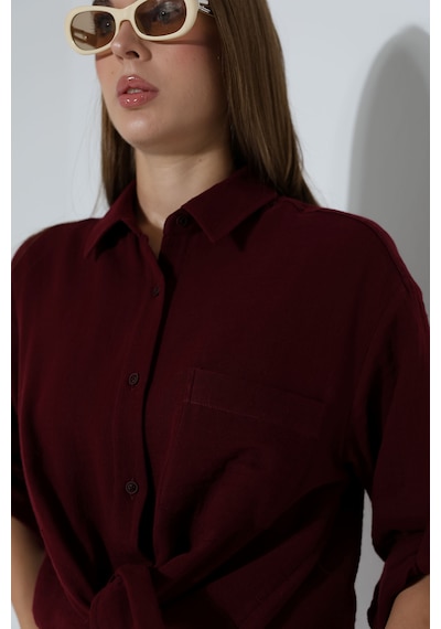 Oversize Basic Müslin Gömlek Bordo