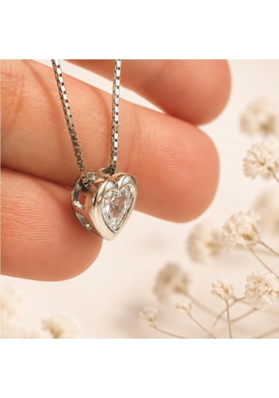 Servi 925 Ayar Gümüş Crystal Heart Tektaş Kalp Kolye-507