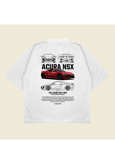 Startmore Honda Acura Nsx Baskılı Oversize Unisex Pamuklu Nefes Alan Kalın Kumaşlı Beyaz