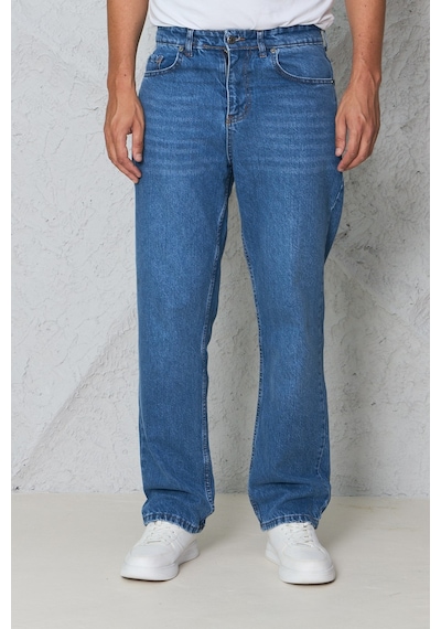 Blayn Jeans Erkek Antrasit Baggy Kot Pantolon - Geniş Kalıp Günlük Rahat Denim Jean Mavi