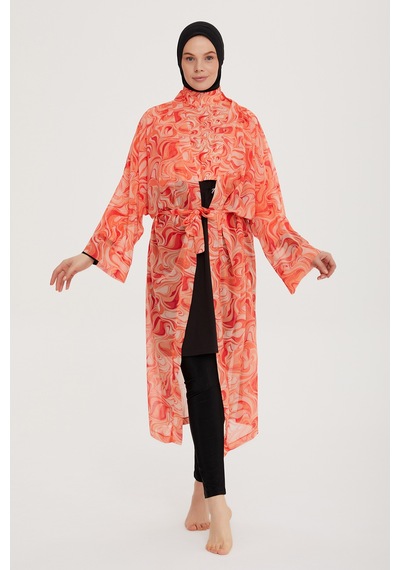 Remsa Mayo Remsa Tesettür Mayo Üzerine Tek Kaftan Kimono Pareo Rp007 Melis Turuncu