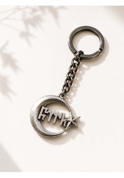 Göktürk Yazı Esintili Ay Yıldız Detaylı Metal Anahtarlık Unisex Tasarım