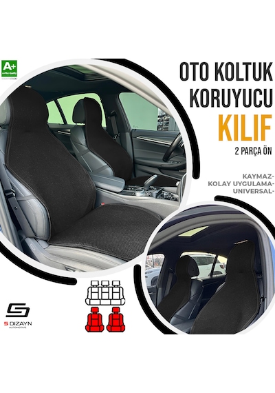 S-dizayn Oto Koltuk Koruyucu Kılıf Siyah Universal 2 Parça Ön A+