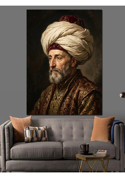 Sarıklı Ve Vakur Osmanlı Sultanı Dekoratif Kanvas - Mdf Ahşap Tablo