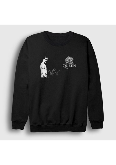 Presmono Unisex İmza Queen Freddie Mercury Sweatshirt Siyah