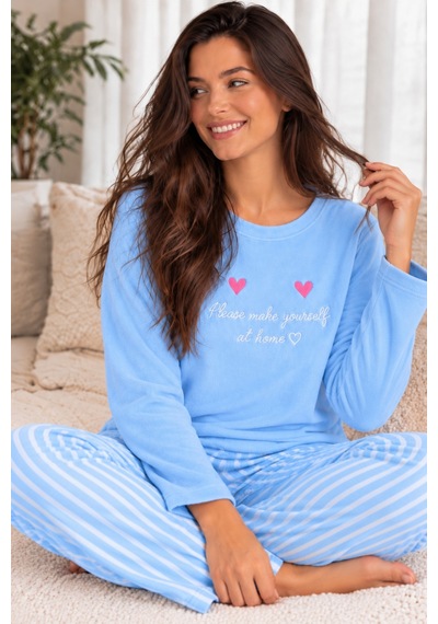 Nisanca Kışlık Peluş Polar Yılbaşı Temalı Kadın Pijama Takımı mavi