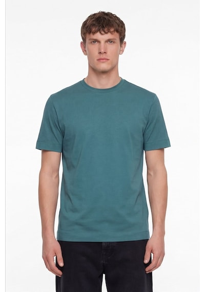 Sabri Özel Erkek Petrol Normal Kesim Regular FitPamuk Dokuma Bisiklet Yaka Basic T-shirt