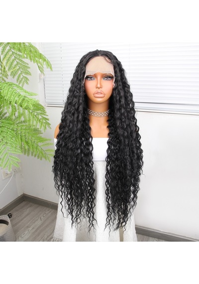 Afro Dalga Siyah Fiber Sentetik Tül Peruk 30644369