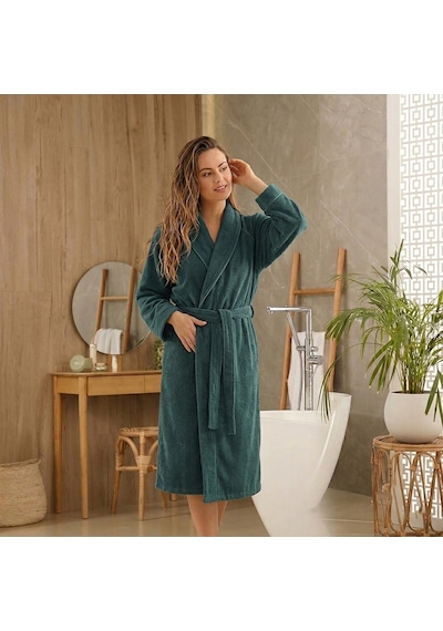 Chakra Solıd Bambu Unısex Bornoz Duman Turkuaz