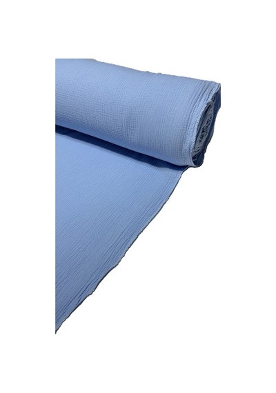 %100 Pamuk Çift Katlı Müslin Kumaş Elbiselik En 140 Cm 4000 -16 Bebe Mavi