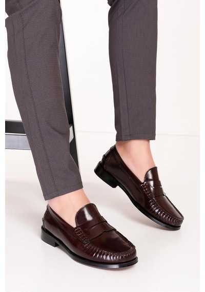 Gondol Erkek Hakiki Deri Kösele Loafer Ayakkabı Ny.005 Bordo Rugan