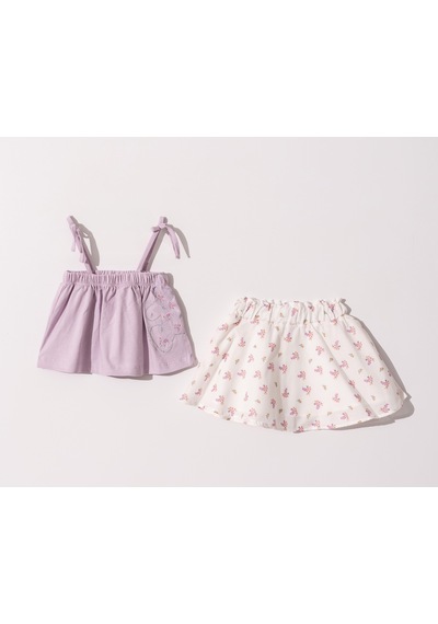 Kıpırık Baby Kız Bebek Çocuk Askılı Lila Tişört Çiçekli Etekli Takım-1153 Lila