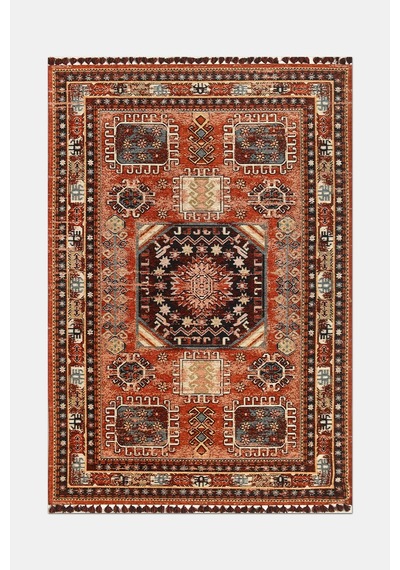 Asude Kiremit Oturma Odası Salon Robot Süpürge Uyumlu Kolay Temizlenebilir Saçaklı Kilim Hali