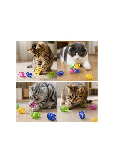 4&amp 39 Lü Renkli Spiral Yay Kedi Oyuncağı, Esnek Ve Hareketli Eğlenceli Kedi Oyun Seti 5671 Çok Renkli
