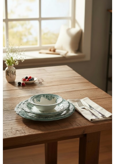 Akayev Porselen Vintage Green 24 Parça Yemek Takımı Green