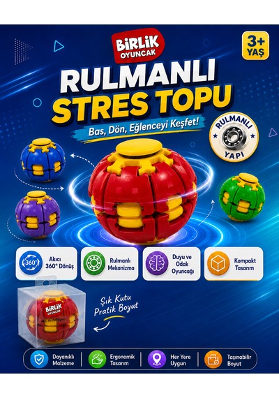 Stres Topu Press & Spin Basınca Dönen Fidget Spinner Oyuncak 3+ Yaş Kırmızı