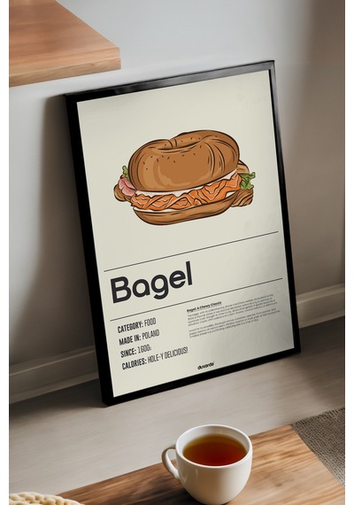 Bagel Ahşap Çerçeveli Poster, Dekoratif Mutfak Duvar Tablosu