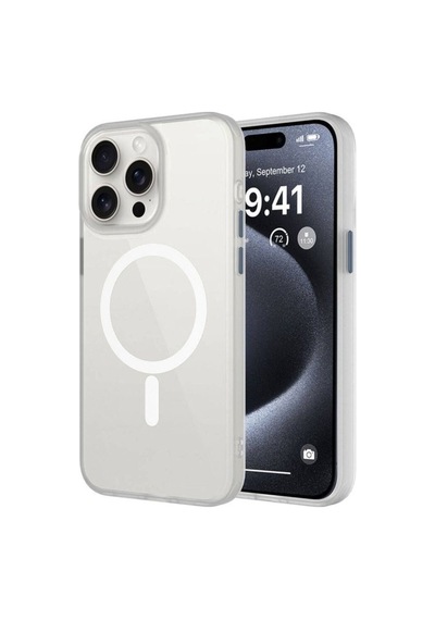 Apple Uyumlu iPhone 15 Pro Max Kılıf Mat Arka Yüzey Wireless Şarj Özellikli Zore Flet M-safe Kapak Beyaz