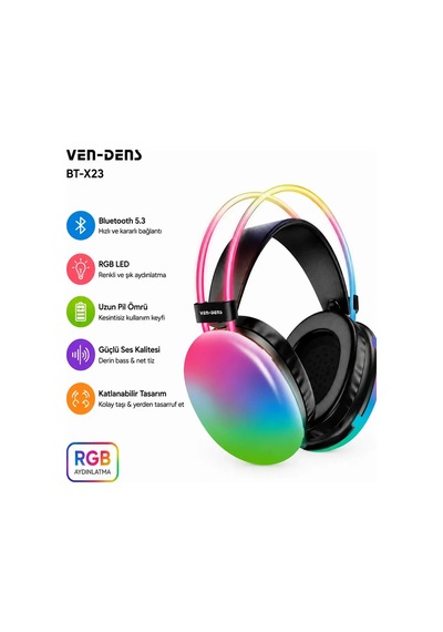 Ven-dens VD-HP013 Bluetooth 5.3 Kulak Üstü Oyuncu Kulaklığı