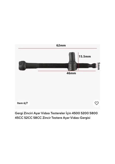 Algaride Motorlu Testere Zincir Gergi Ayar Vidası Seti 4500/5200/5800 Uyumlu 45 52 58cc Zincir Germe Vidası Somun Klips
