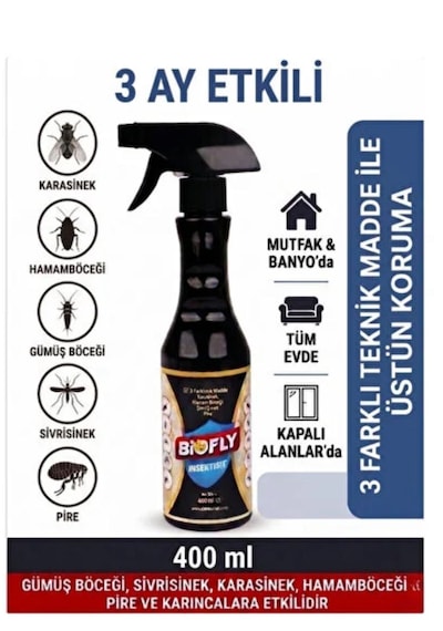 Biofly 400ml Sinek Pire Tahtakurusu Güve Bit Öldürücü Yok Edici Kullanıma Hazır Sprey Çok Etkili Kesin