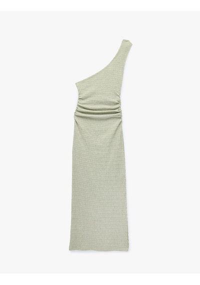 Koton Bürümcük Kumaş Tek Omuz Kolsuz Slim Fit Drapeli Uzun Elbise Mınt 6sal80205ık Mint