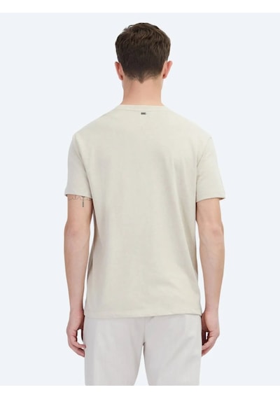 Kip Bej Düz Bisiklet Yaka Pamuk Karışımlı T-shirt Bej