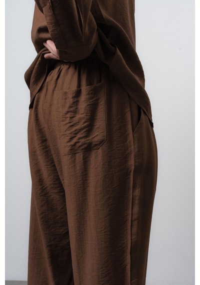 Erkek Keten Oversize Gömlek Pantolon Takım Kahve Kahverengi